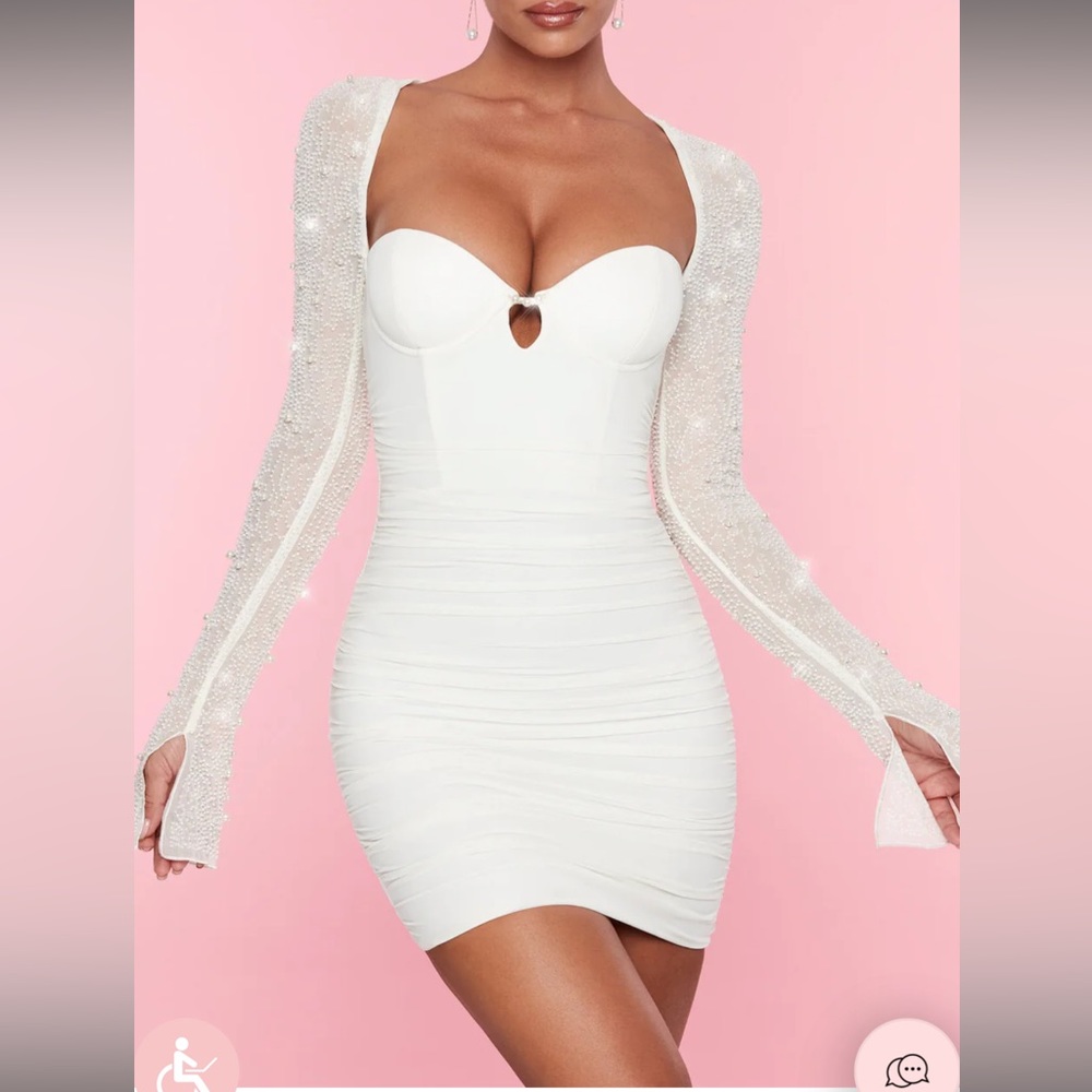 OH POLLY ST. GERMAIN Embellished Long Sleeve Mini Dress in White NWT